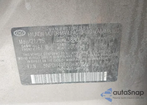 2016 Hyundai Elantra Se/Sport/Limited из США, поврежденный, VIN 5NPDH4AE6GH701666